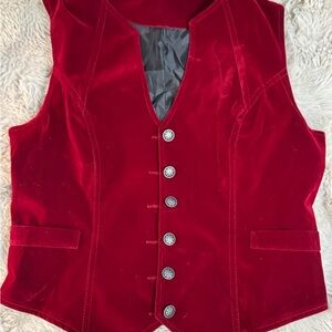Vintage Red Velvet Western-Inspired Vest  Concho Buttons Excellent Condition!